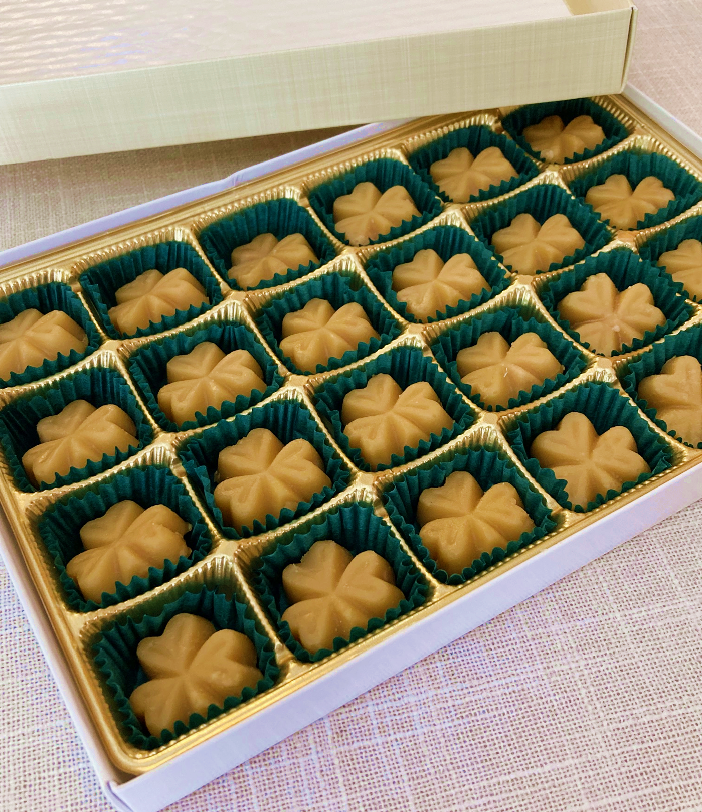 GOLD 24-piece Pure Maple Sugar Candy SHAMROCKS Gift Box