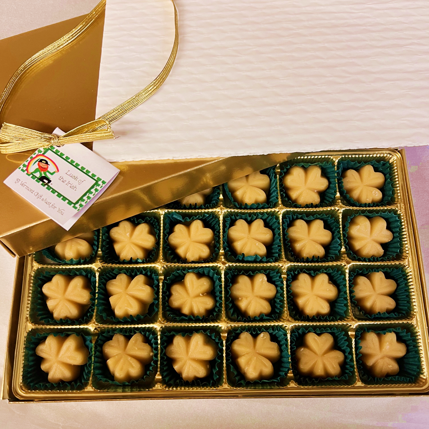 GOLD 24-piece Pure Maple Sugar Candy SHAMROCKS Gift Box