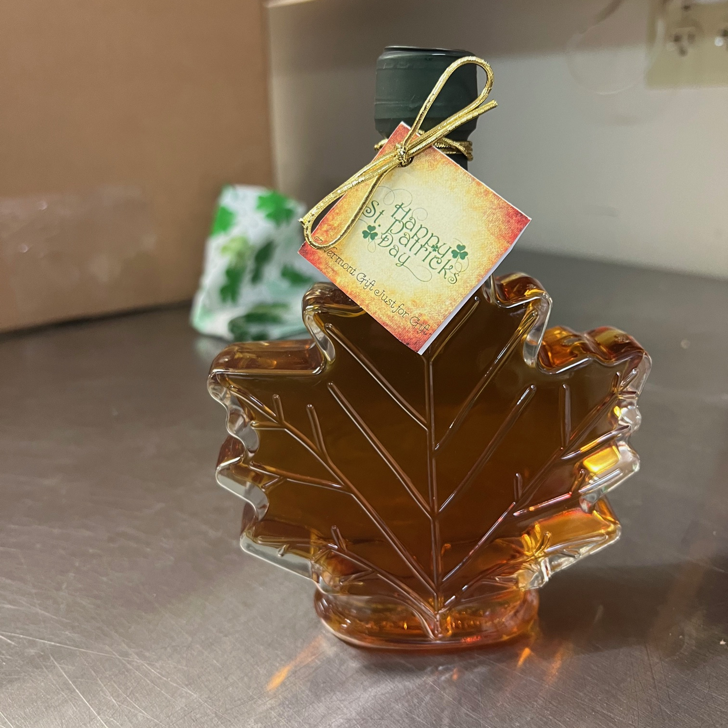 Happy St. Patrick's Day Large Glass Maple Leaf (8.45 oz.) Bottle