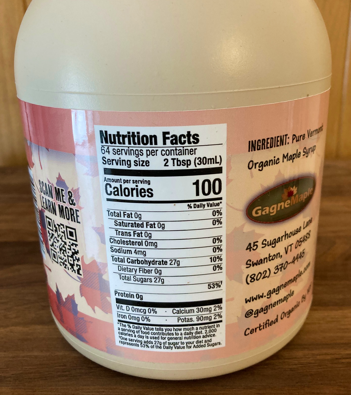 100% Pure ORGANIC Vermont Maple Syrup, 1/2 Gallon Jug (64 oz.)