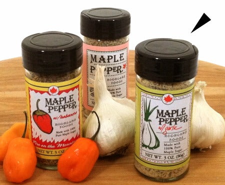 Maple Pepper w/ GARLIC, made with 100% Pure Maple Sugar, 2.6 oz.