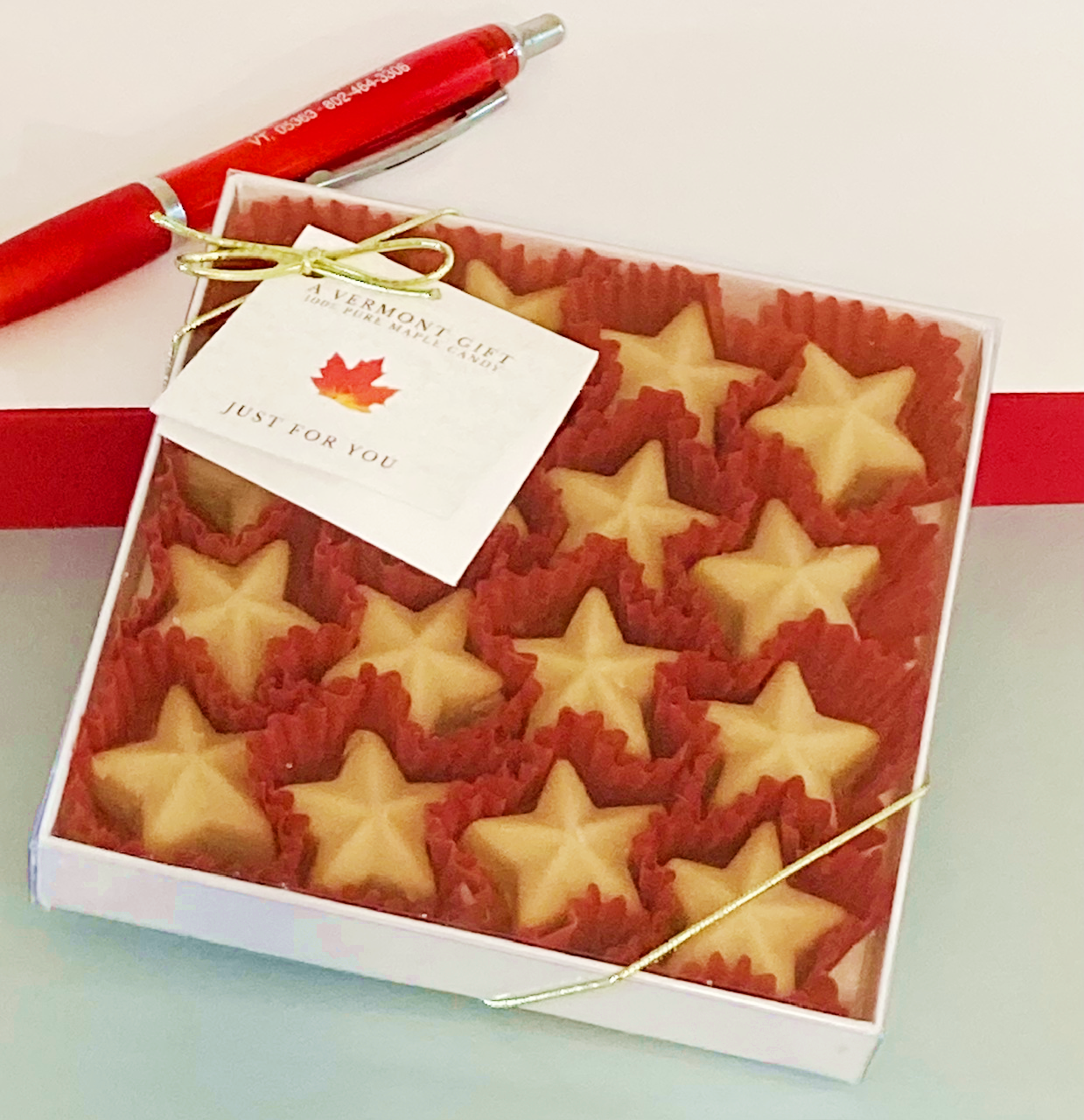 Vermont Maple Sugar Candy STARS, 16-piece Gift Box